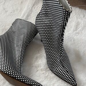 Nicole Miller Black and White Polka Dot Heeled Boots